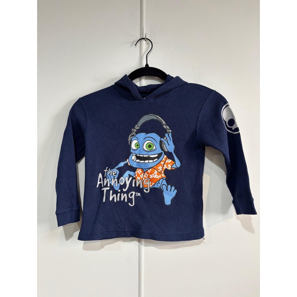 The Annoying Thing Hoodie Kids 4 Blue Thermal Waffle Skull Graphic Long Sleeve